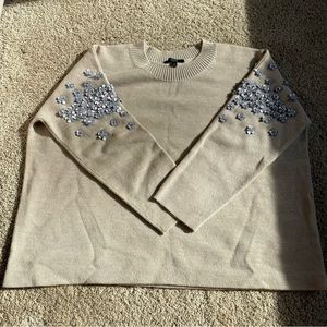J Crew Floral Sequin Embellished Sweater Small Beige